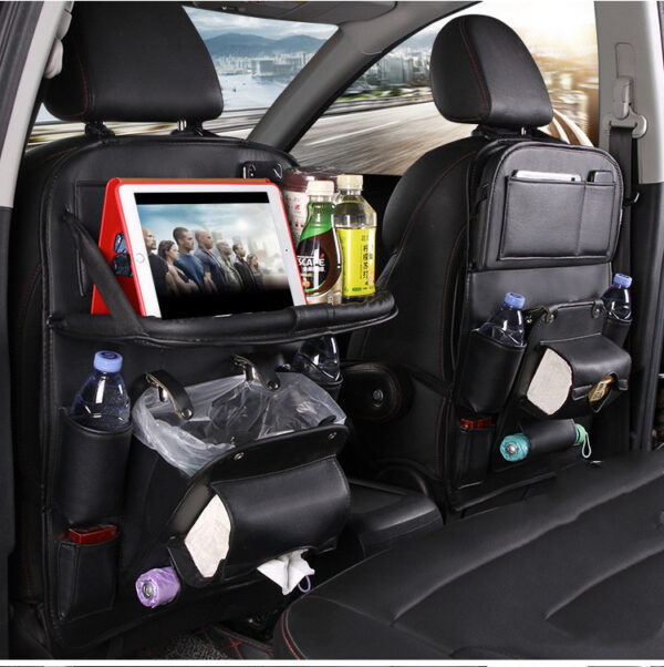 PU Leather Car Storage Bag Multifunction Seat Back Tray Hanging Bag Waterproof Car Organizer Automotive Interior Accessories - Image 4